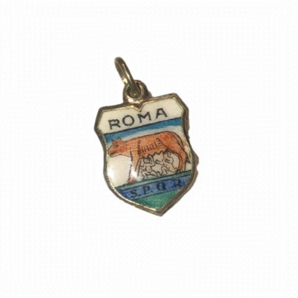VTG 800 Silver & Enamel Roma Travel Sheild Souvenir Charm Bracelet Charm - Picture 1 of 3